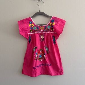 Pink Cotton Embroidered Mexican Kids Dress